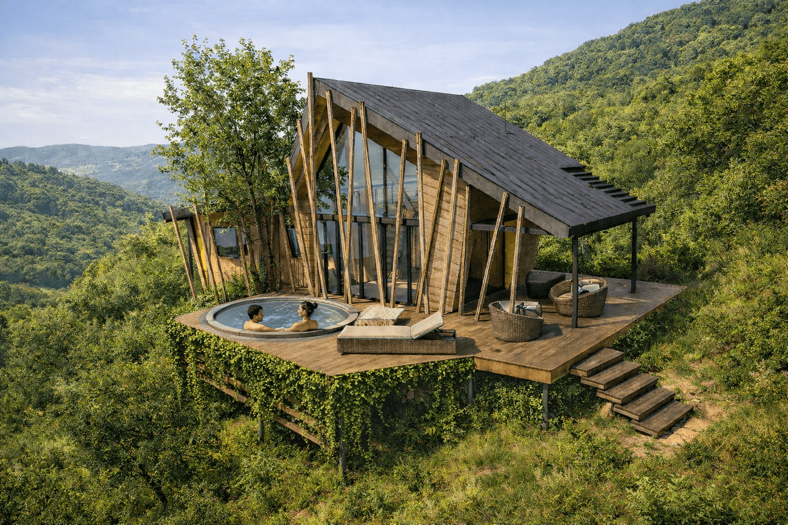 Cabane en W sur restanque